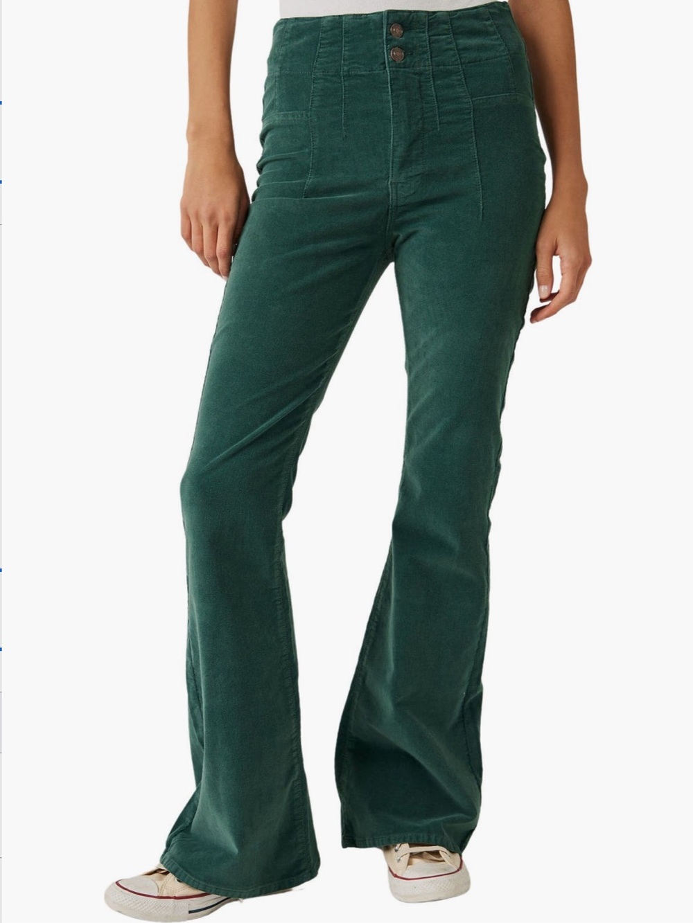 Free People High-Waist Green Corduroy Flare Pants